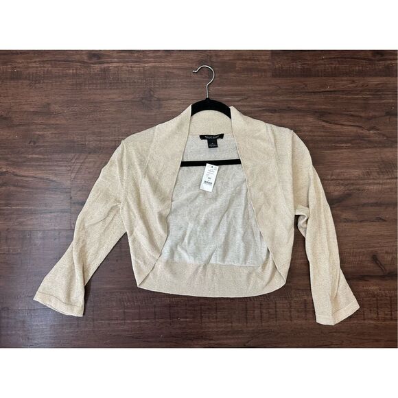 White House Black Market WHBM NWT Gold Sparkle Cropped Cardigan, Sz Small - Picture 1 of 6